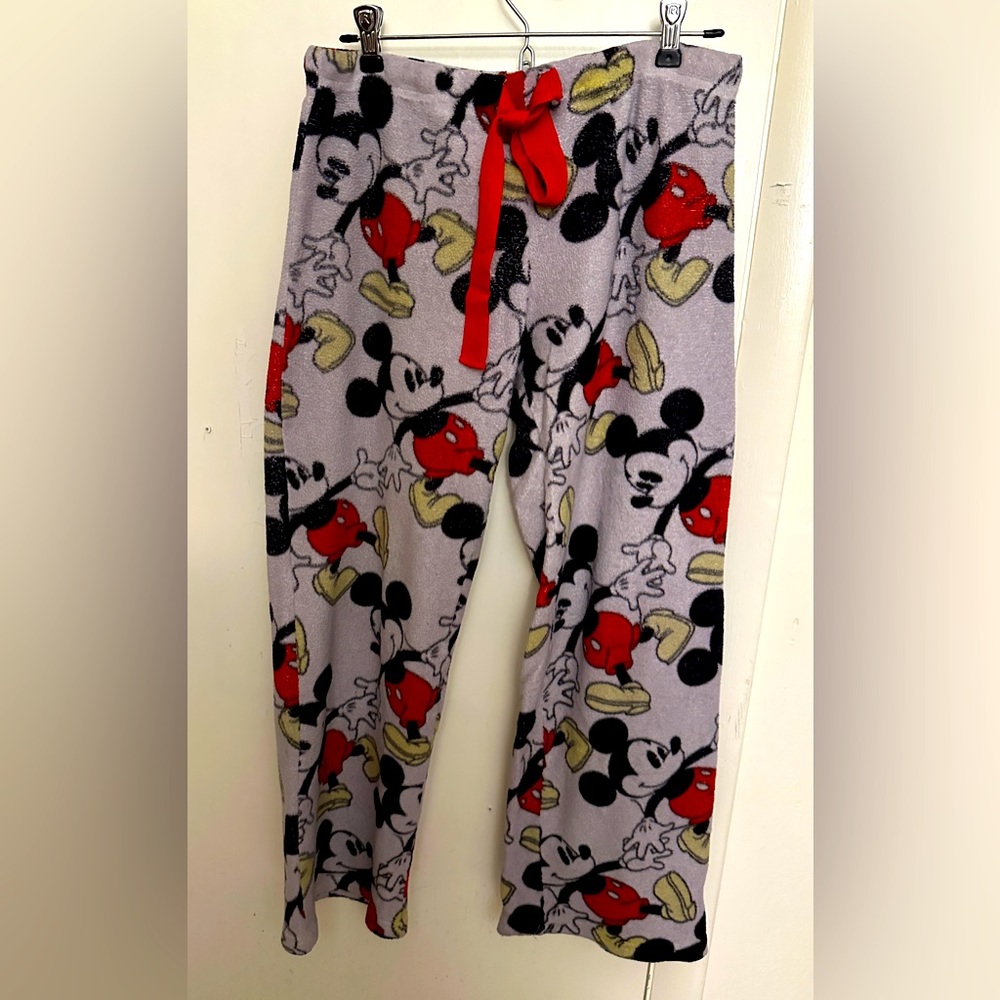 Disney Mickey Mouse Sleepwear Women's  Fleece Pants Gray Drawstring Sleep